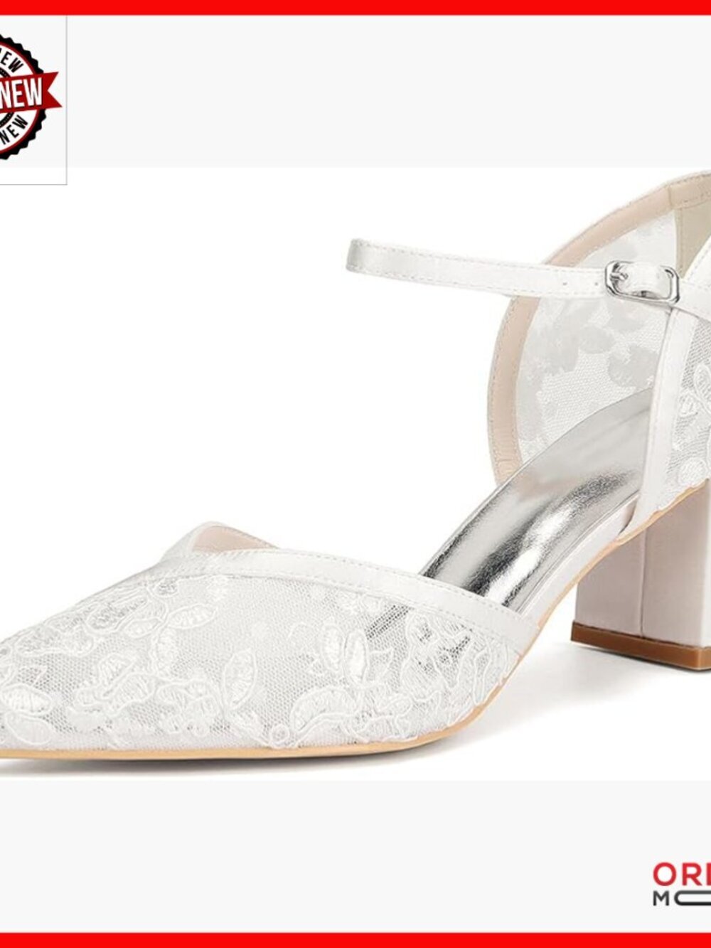 Lace Bridal Shoes Block Heels Ankle Strap Closed Toe Wedding